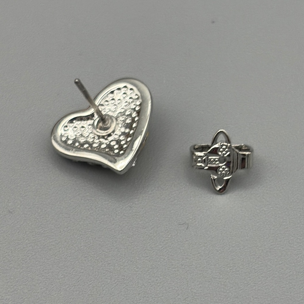 Vivienne Westwood Silver Crystal Heart Earrings with Gold Orb Accent - Picture 3 of 4